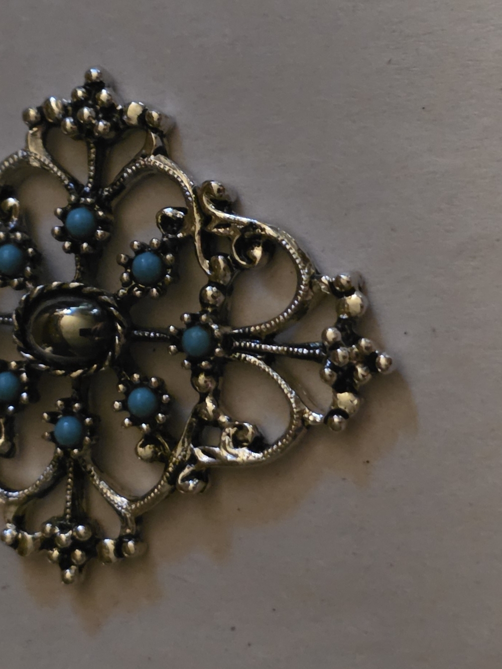 Turquoise Accent Filigree Pendant Necklace - Unbranded